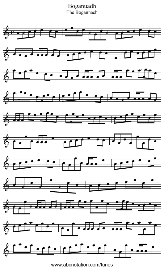 Boganuadh - staff notation