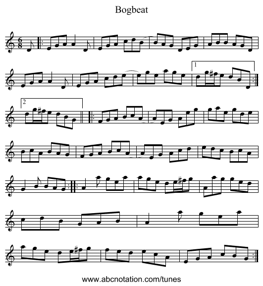 Bogbeat - staff notation