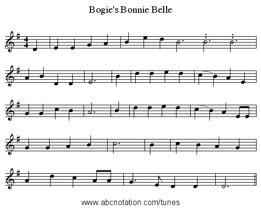 Bogie's Bonnie Belle - staff notation