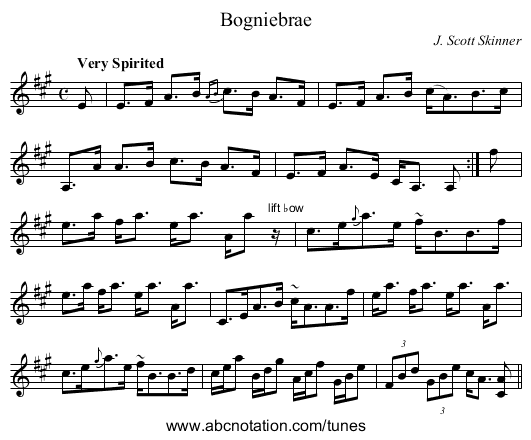 Bogniebrae - staff notation