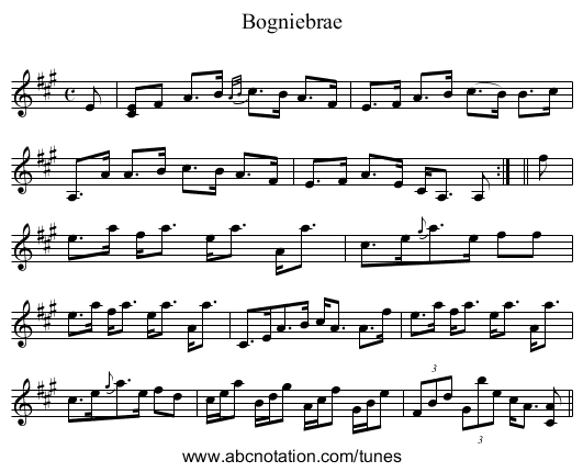 Bogniebrae - staff notation