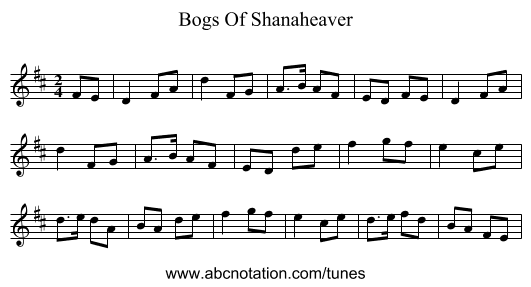 Bogs Of Shanaheaver - staff notation