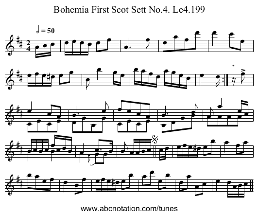 Bohemia First Scot Sett No.4. Le4.199 - staff notation