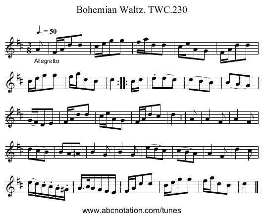 Bohemian Waltz. TWC.230 - staff notation
