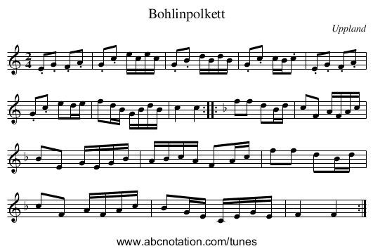 Bohlinpolkett - staff notation