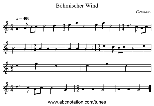 Böhmischer Wind - staff notation