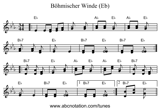 B&ouml;hmischer Winde (Eb) - staff notation