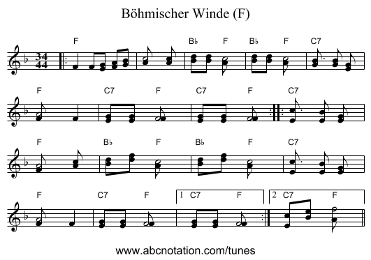 B&ouml;hmischer Winde (F) - staff notation