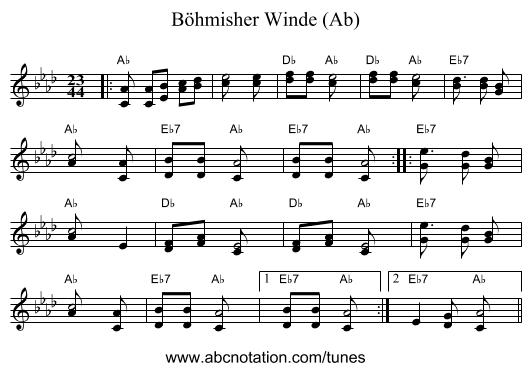 B&ouml;hmisher Winde (Ab) - staff notation