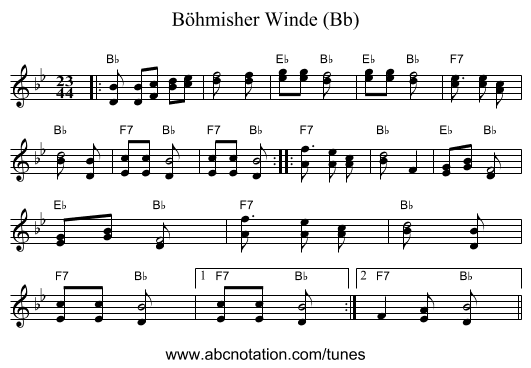 B&ouml;hmisher Winde (Bb) - staff notation