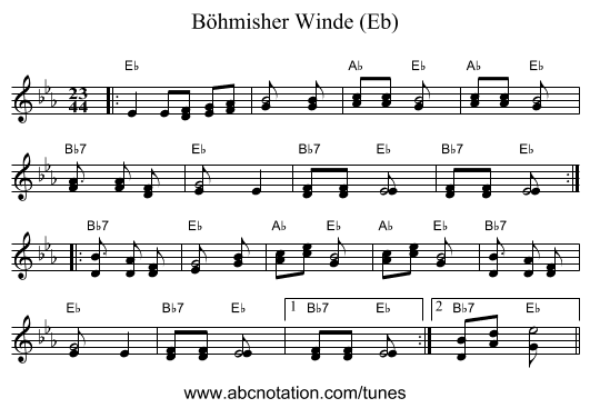 Böhmisher Winde (Eb) - staff notation