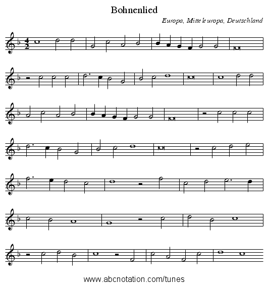 Bohnenlied - staff notation