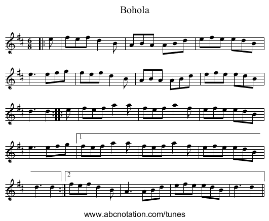 Bohola - staff notation