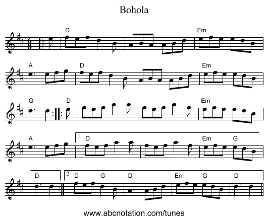 Bohola - staff notation