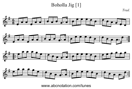 Boholla Jig [1] - staff notation