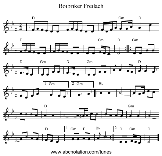 Boibriker Freilach - staff notation
