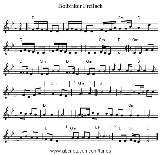 Boibriker Freilach - staff notation
