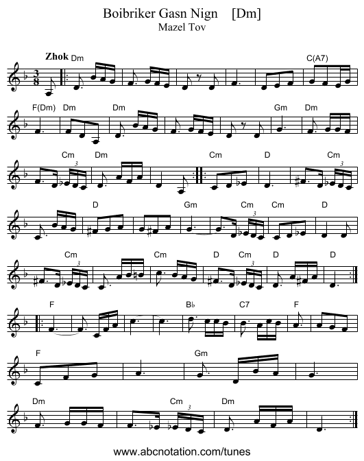 Boibriker Gasn Nign    [Dm] - staff notation