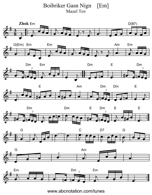 Boibriker Gasn Nign    [Em] - staff notation