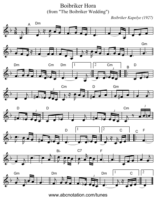 Boibriker Hora - staff notation