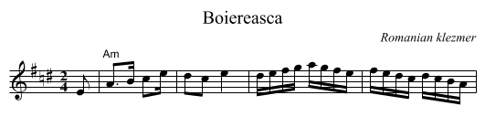 Boiereasca - staff notation