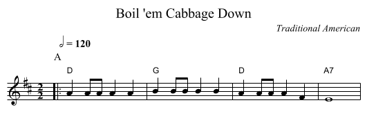 Boil 'em Cabbage Down - staff notation