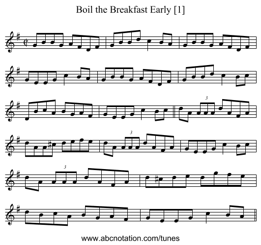 Boil the Breakfast Early [1] - staff notation