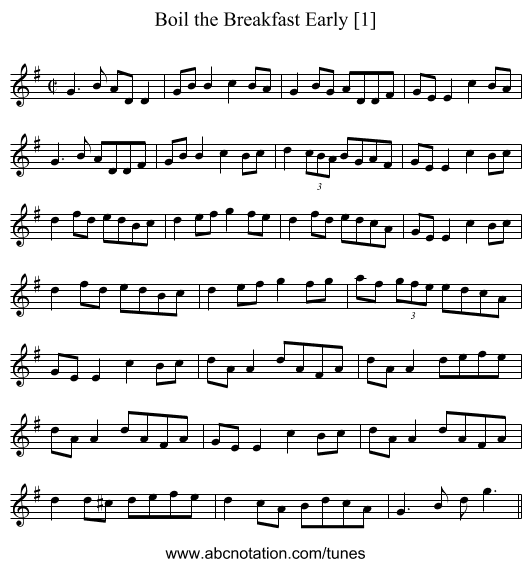 Boil the Breakfast Early [1] - staff notation