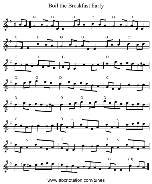 Boil the Breakfast Early - staff notation