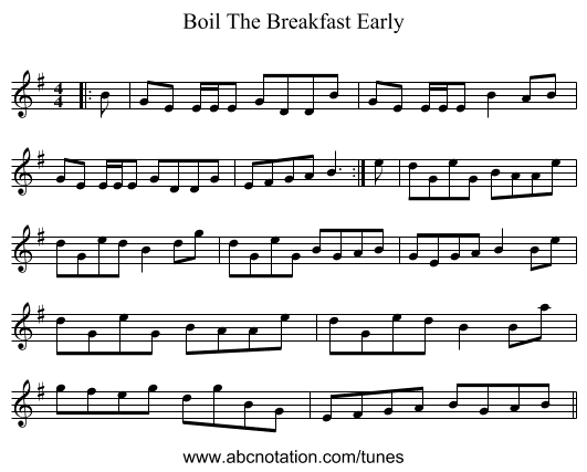 Boil The Breakfast Early - staff notation