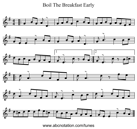 Boil The Breakfast Early - staff notation