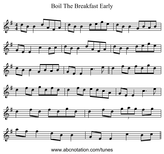 Boil The Breakfast Early - staff notation