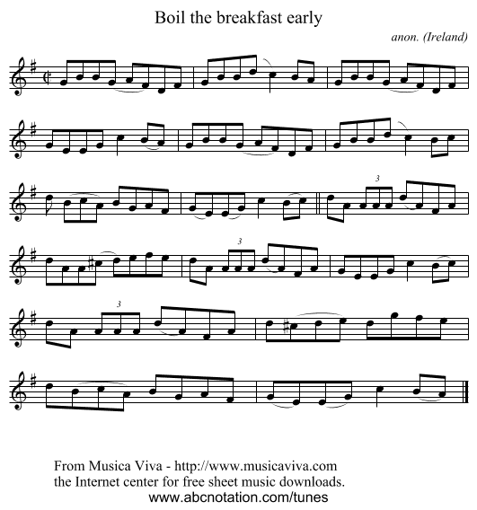 Boil the breakfast early - staff notation