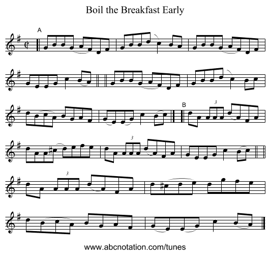 Boil the Breakfast Early - staff notation