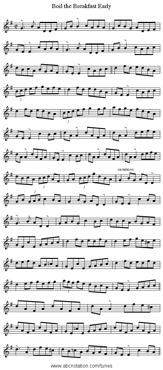 Boil the Breakfast Early - staff notation