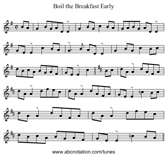 Boil the Breakfast Early - staff notation