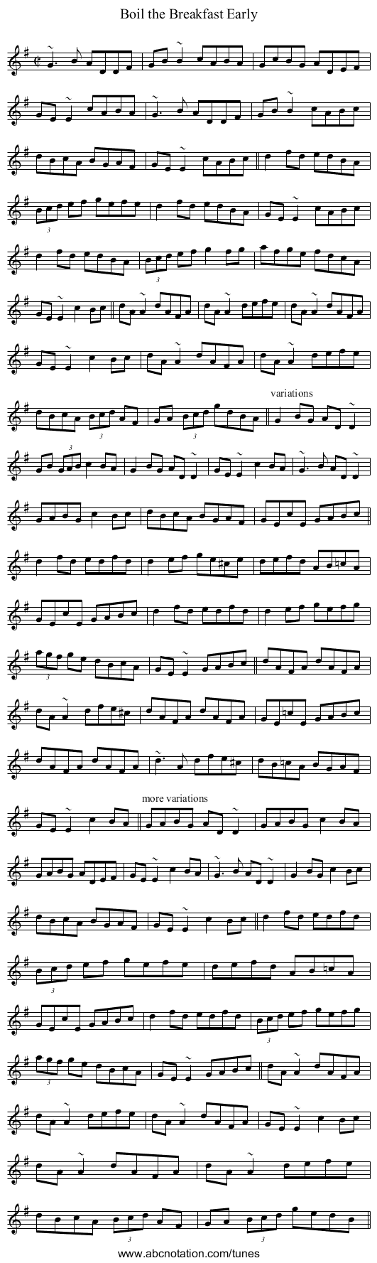 Boil the Breakfast Early - staff notation