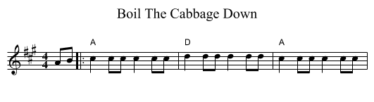 Boil The Cabbage Down - staff notation