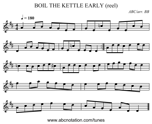 BOIL THE KETTLE EARLY (reel) - staff notation