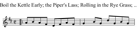 Boil the Kettle Early; the Piper's Lass; Rolling in the Rye Grass; ... - staff notation