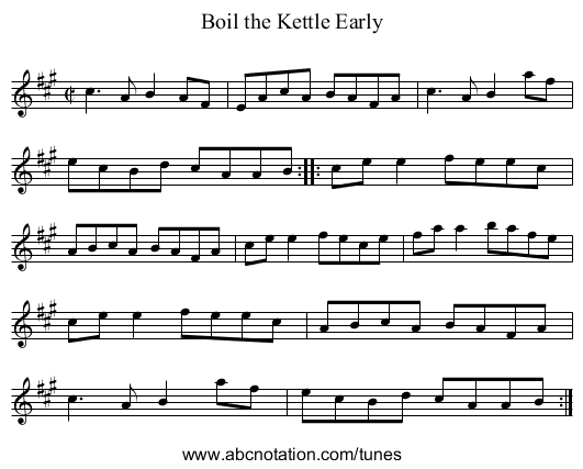 Boil the Kettle Early - staff notation