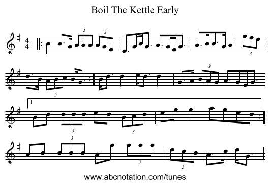 Boil The Kettle Early - staff notation