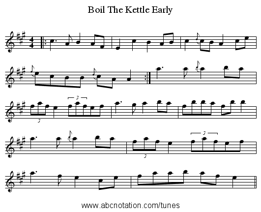 Boil The Kettle Early - staff notation
