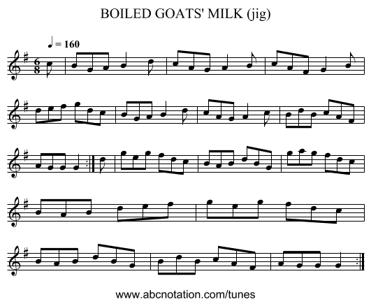 BOILED GOATS' MILK (jig) - staff notation
