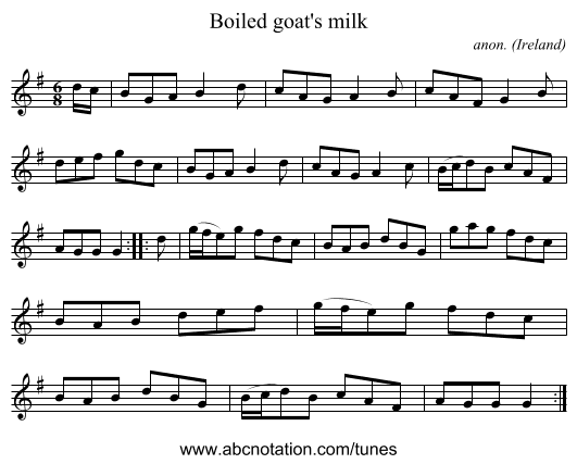 Boiled goat's milk - staff notation