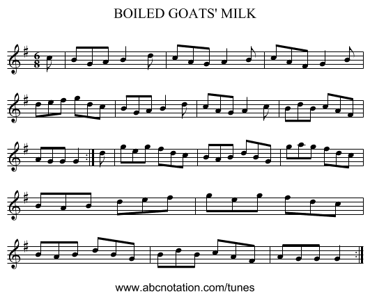 BOILED GOATS' MILK - staff notation
