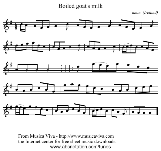 Boiled goat's milk - staff notation