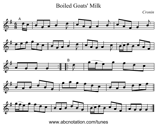Boiled Goats' Milk - staff notation