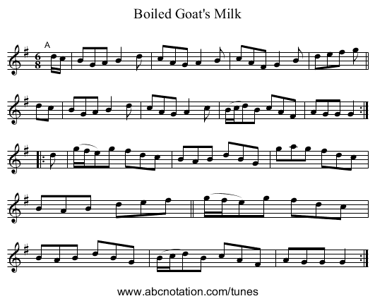 Boiled Goat's Milk - staff notation