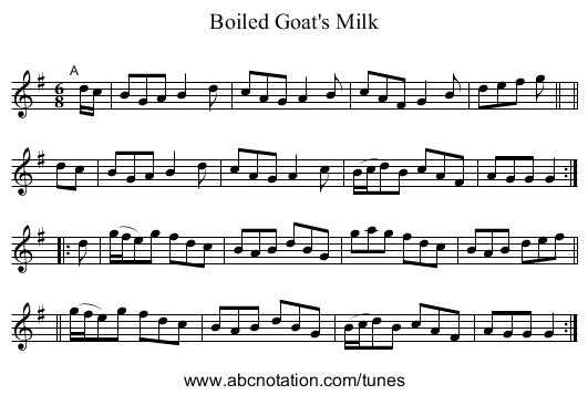 Boiled Goat's Milk - staff notation